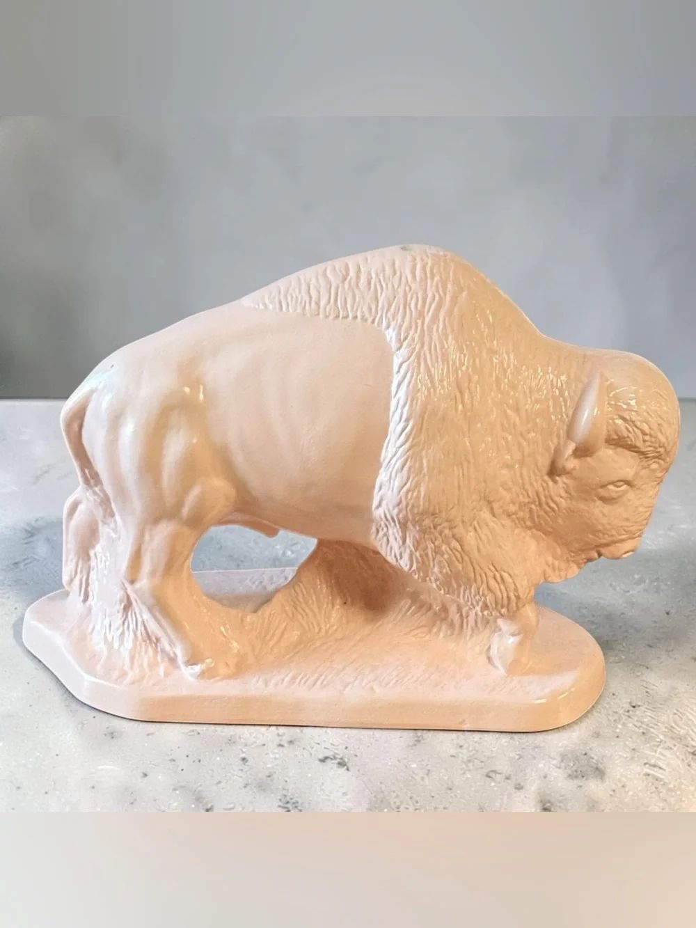 Vintage Painted Ceramic Buffalo Figurine 8” x 4” Pink